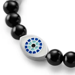 Evil Eye | Bransoletka ze srebrzystymi i onyksowymi koralikami