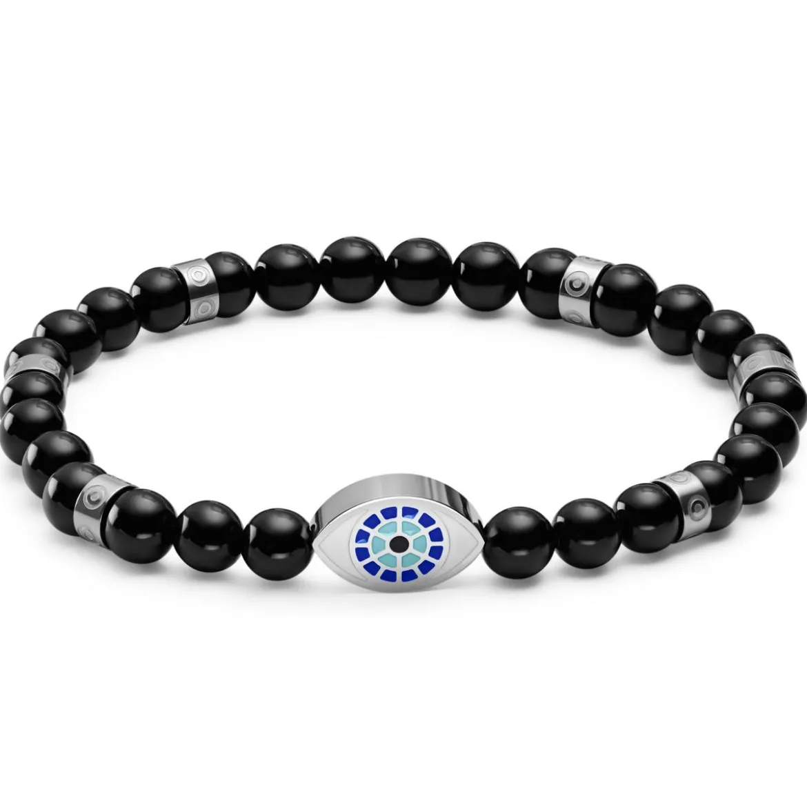 Evil Eye | Bransoletka ze srebrzystymi i onyksowymi koralikami