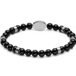 Evil Eye | Bransoletka ze srebrzystymi i onyksowymi koralikami