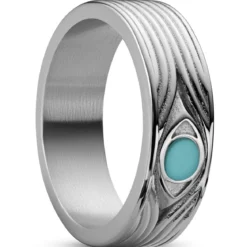 Evil Eye | 7 mm srebrzysty pierścionek ze stali nierdzewnej