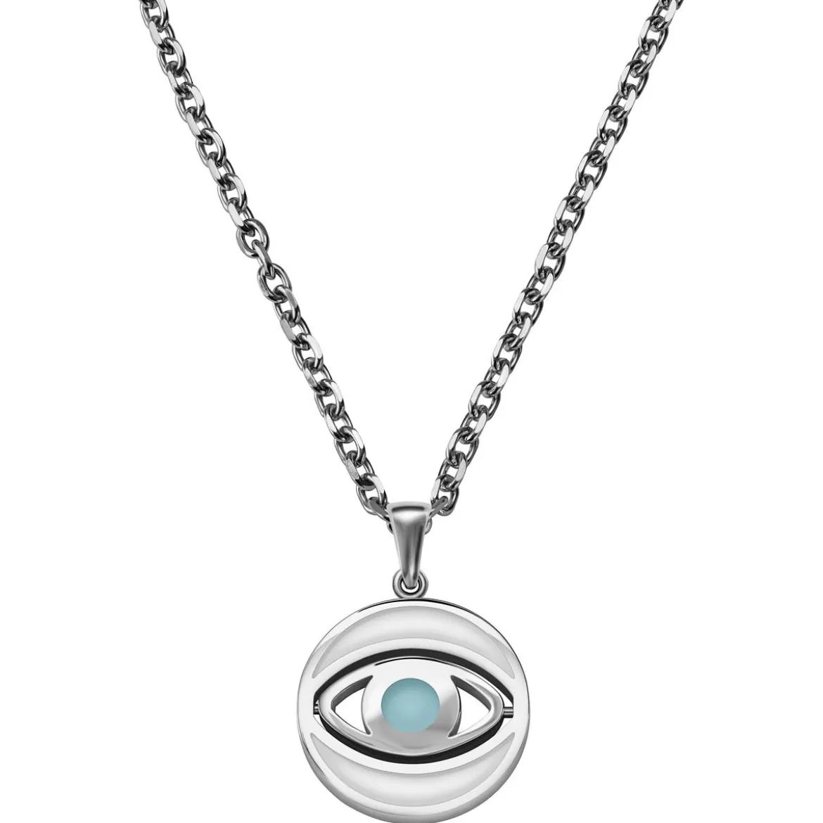 Evil Eye | Srebrzysty naszyjnik z obracającym się wisiorkiem