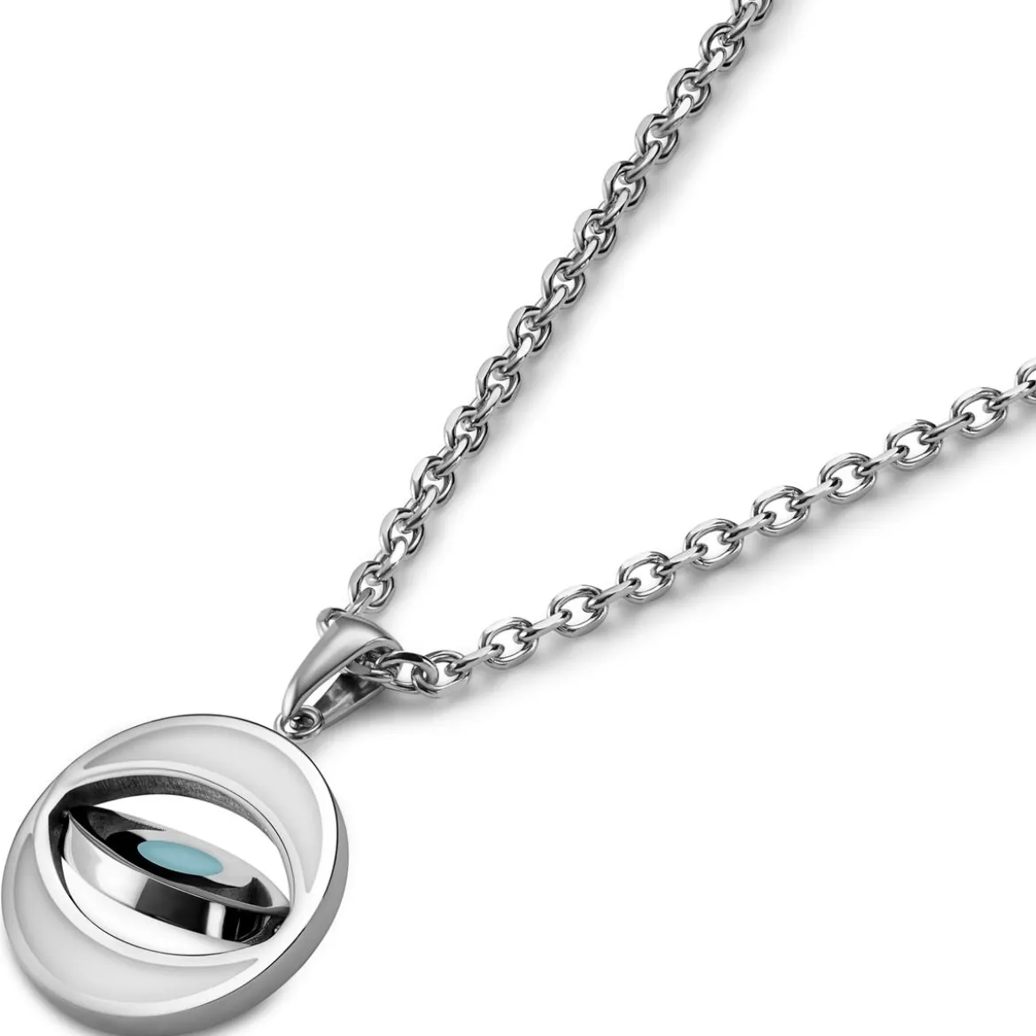 Evil Eye | Srebrzysty naszyjnik z obracającym się wisiorkiem
