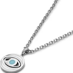 Evil Eye | Srebrzysty naszyjnik z obracającym się wisiorkiem