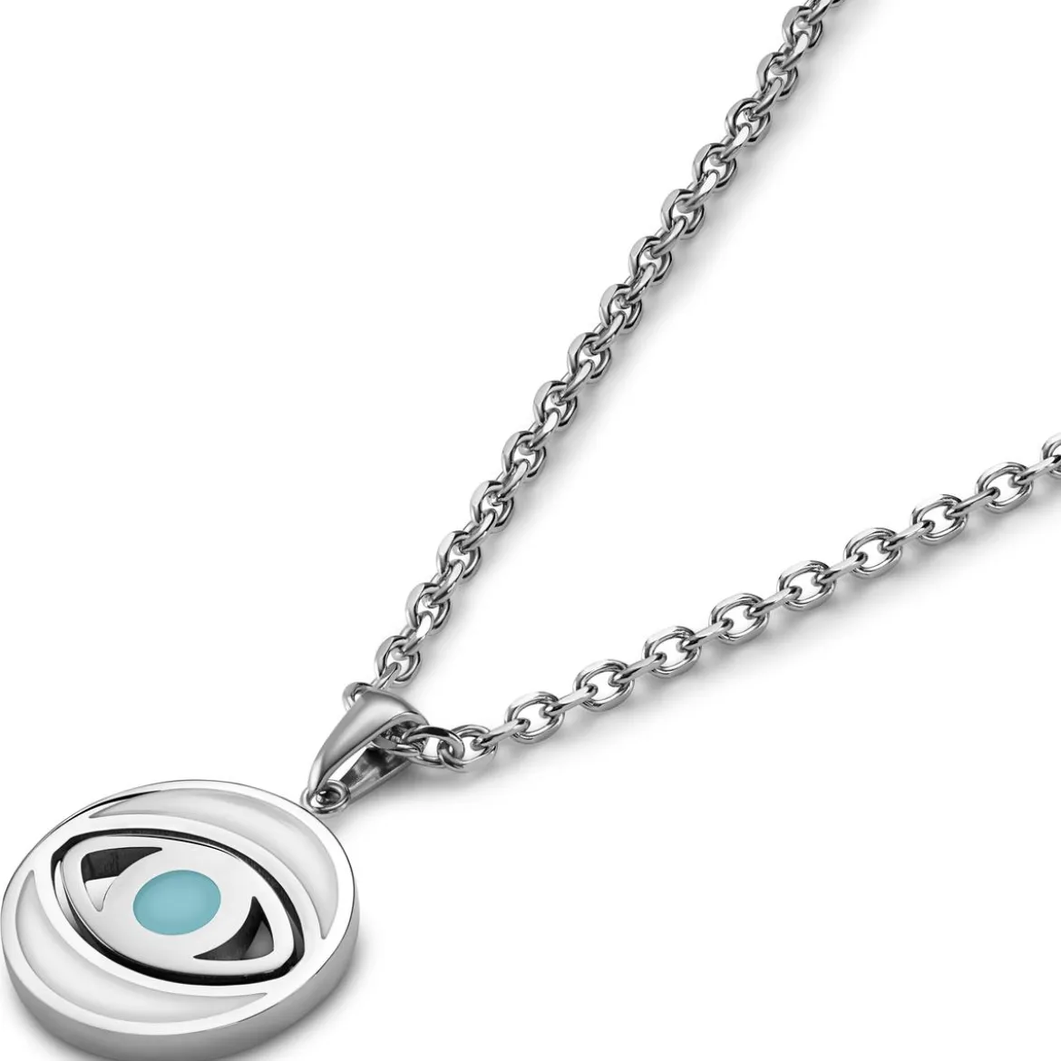 Evil Eye | Srebrzysty naszyjnik z obracającym się wisiorkiem