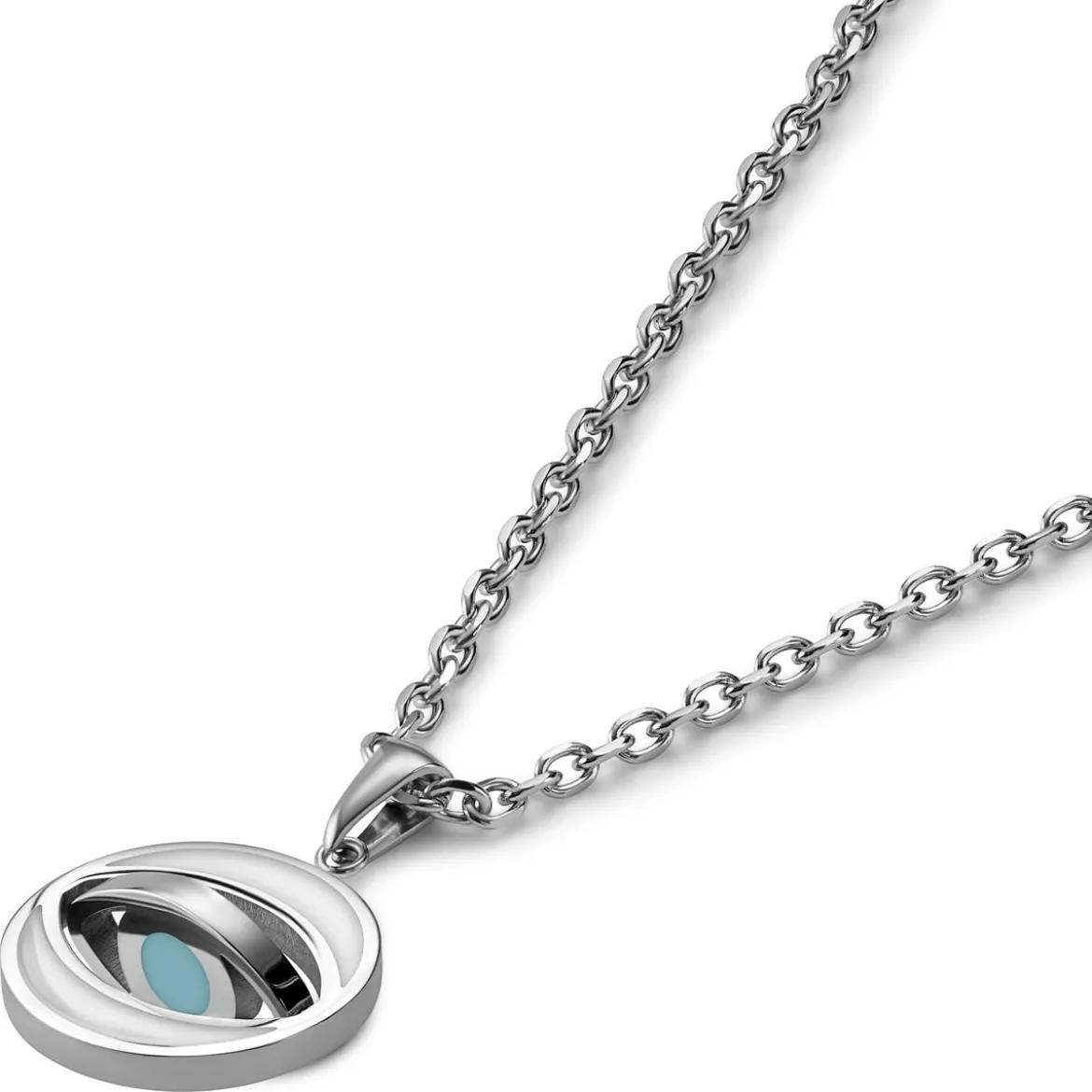 Evil Eye | Srebrzysty naszyjnik z obracającym się wisiorkiem