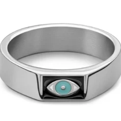 Evil Eye | Srebrzysty sygnet kwadratowy
