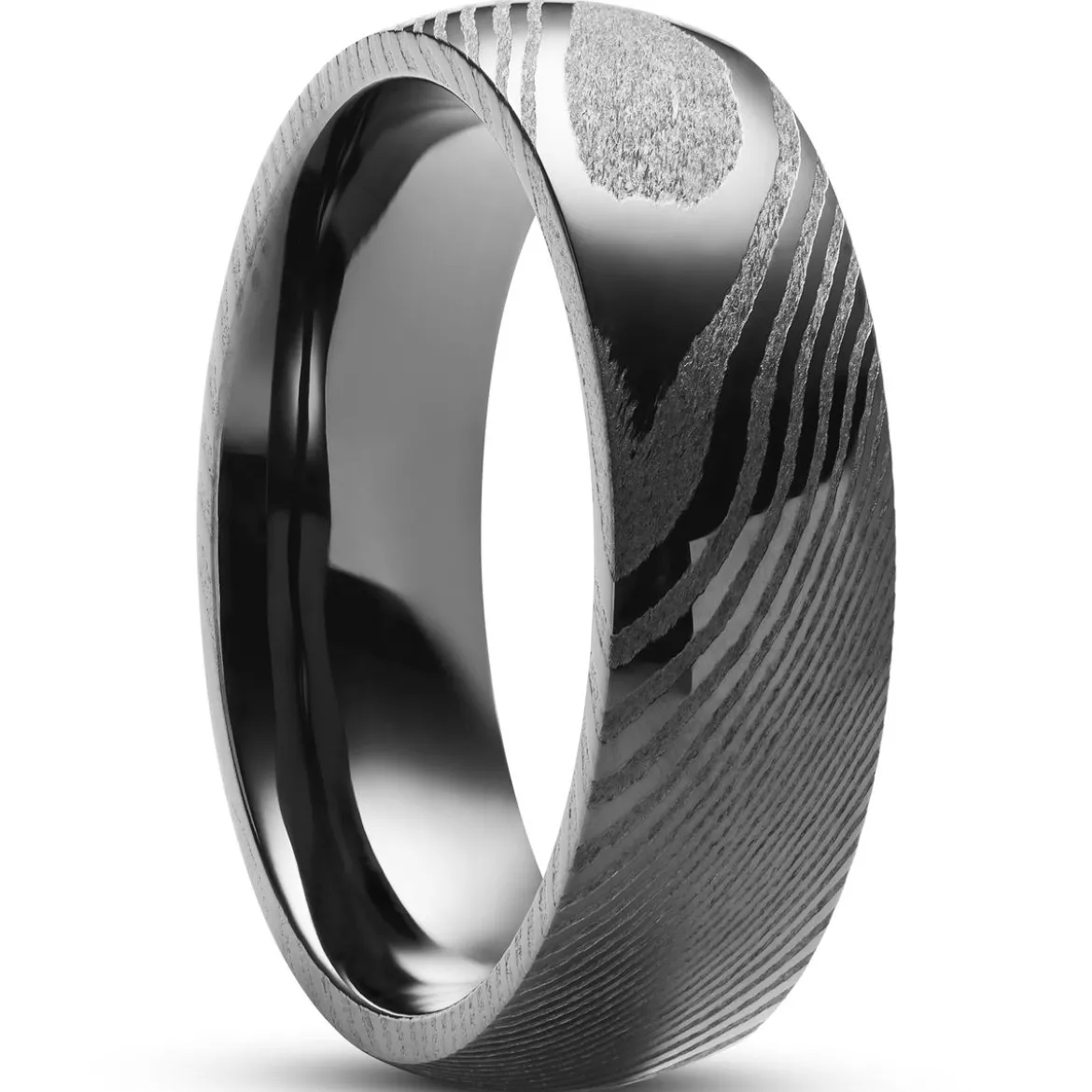 Fortis | 7 mm ciemnoszary pierścionek ze stali damasceńskiej