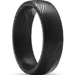 Fortis | 7 mm czarna obrączka dworska ze stali damasceńskiej