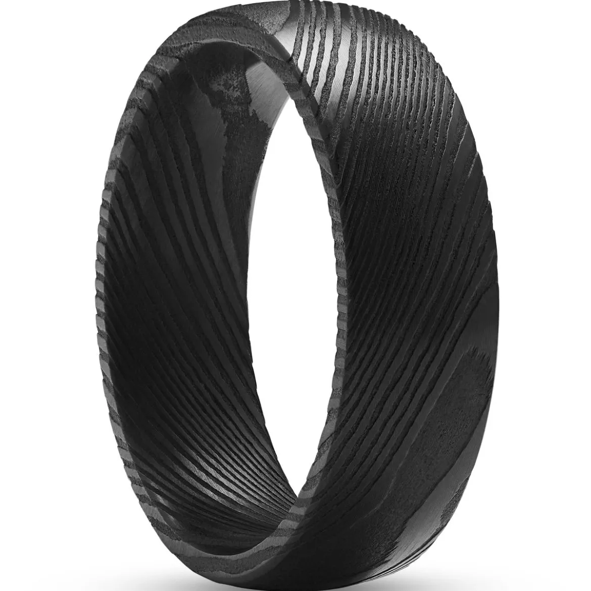 Fortis | 7 mm czarna obrączka dworska ze stali damasceńskiej