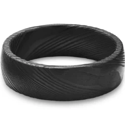Fortis | 7 mm czarna obrączka dworska ze stali damasceńskiej