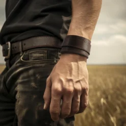 Gladius | Brązowa bransoletka ze skóry bydlęcej full grain ze szpilką