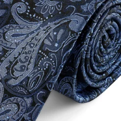 Granatowo-jasnoniebieski jedwabny krawat we wzór paisley | 6 cm