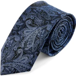 Granatowo-jasnoniebieski jedwabny krawat we wzór paisley | 6 cm