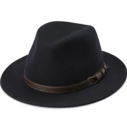 Granatowy kapelusz fedora z płaskim rondem Flavio Moda