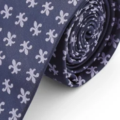 Granatowy krawat z poliestru we wzór fleur-de-lis