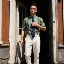 Granatowy wąski krawat ze sztucznej skóry