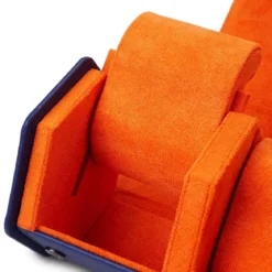 Hexa | Granatowo-pomarańczowe sześciokątne etui rolowane z ekologicznej skóry na 3 zegarki