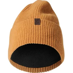 Hiems | Bursztynowo-pomarańczowa czapka beanie z wełny z recyklingu z mankietem
