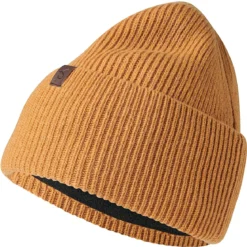 Hiems | Bursztynowo-pomarańczowa czapka beanie z wełny z recyklingu z mankietem