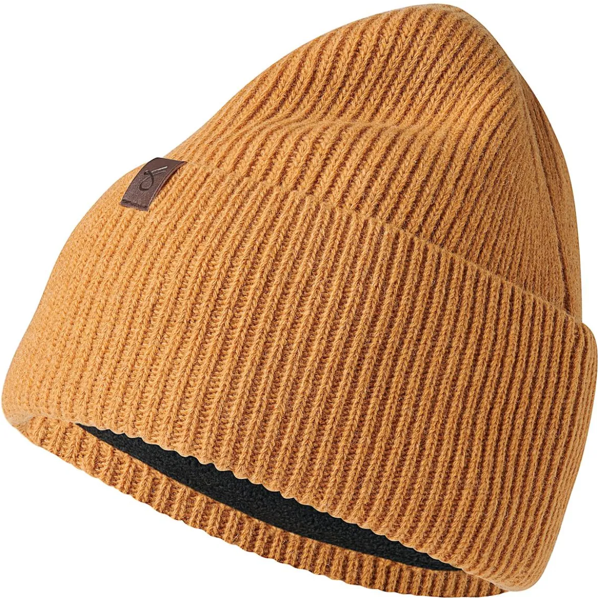 Hiems | Bursztynowo-pomarańczowa czapka beanie z wełny z recyklingu z mankietem