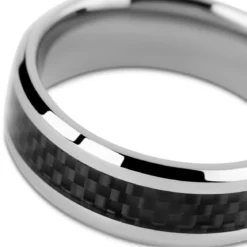 Hyperan | 8 mm srebrzysty pierścionek tytanowy z wkładką z włókna węglowego