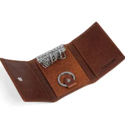 Kasztanowe skórzane etui na klucze RFID Montreal