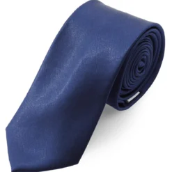 Krawat w lśniącym kolorze granatowym 6 cm Basic