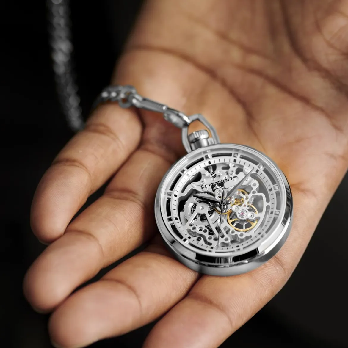 Mechaniczny zegarek kieszonkowy z widocznym mechanizmem Sigismund Agito