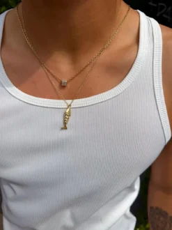 Mediterranean | 14K pozłacany naszyjnik z zawieszką w kształcie kostki z cyrkoniami