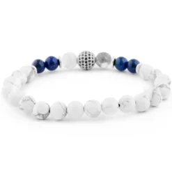 8 mm bransoletka z koralikami białej sosny i lapis lazuli