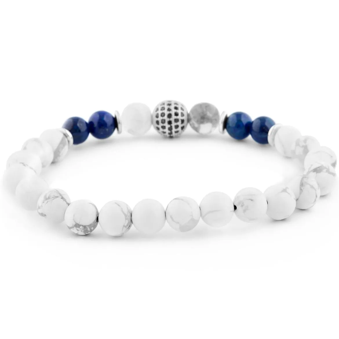 8 mm bransoletka z koralikami białej sosny i lapis lazuli