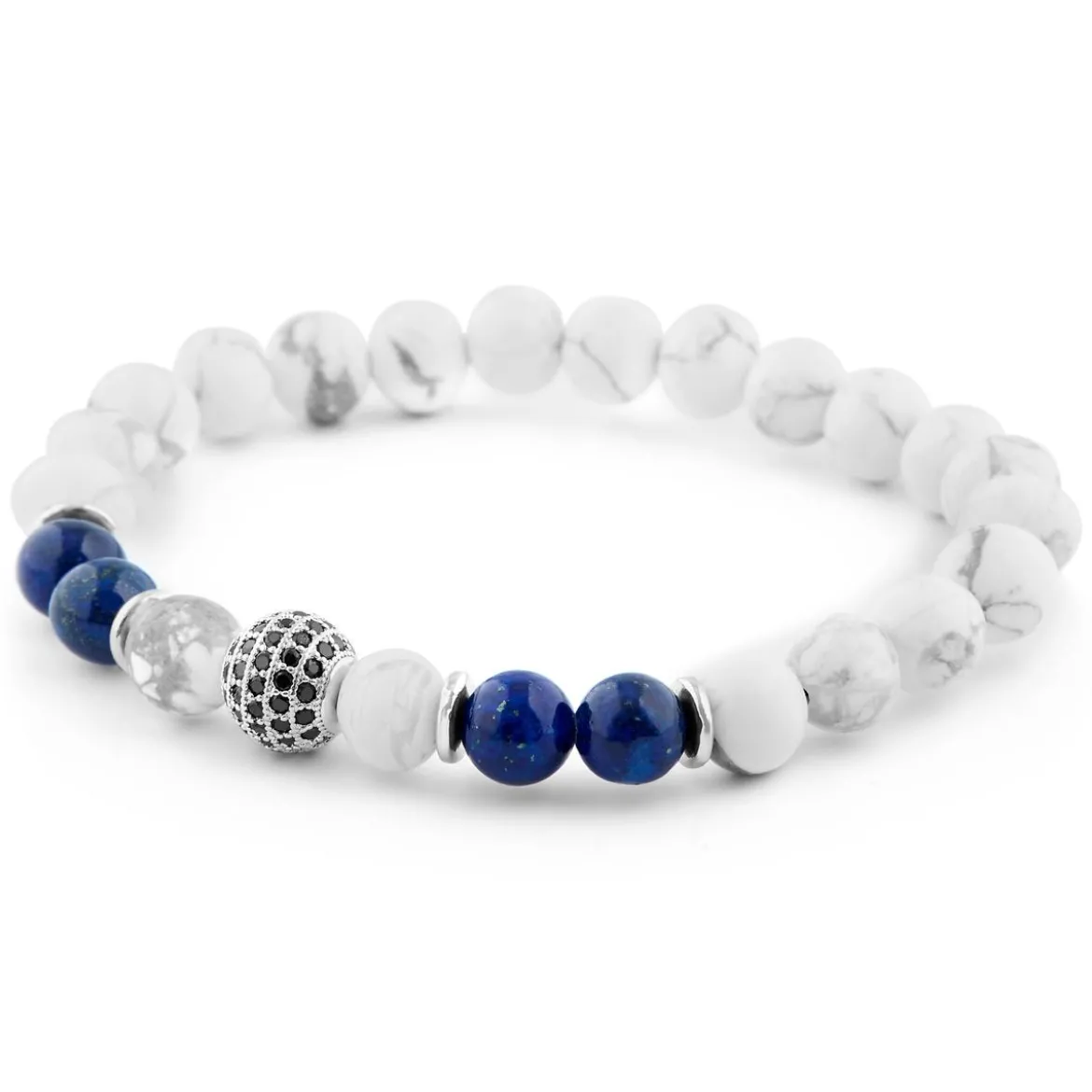 8 mm bransoletka z koralikami białej sosny i lapis lazuli