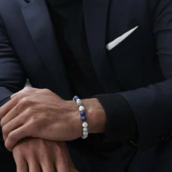 8 mm bransoletka z koralikami białej sosny i lapis lazuli