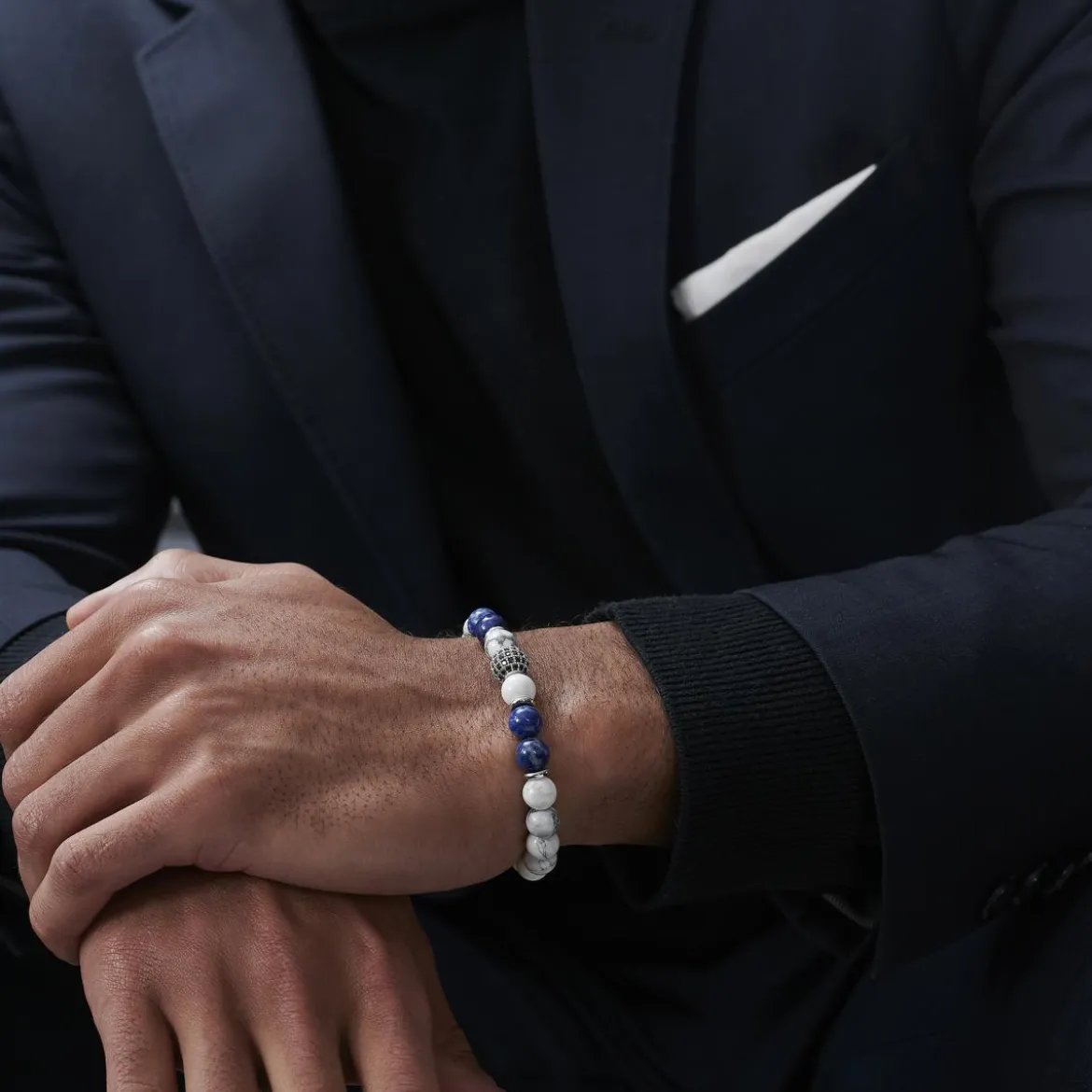 8 mm bransoletka z koralikami białej sosny i lapis lazuli