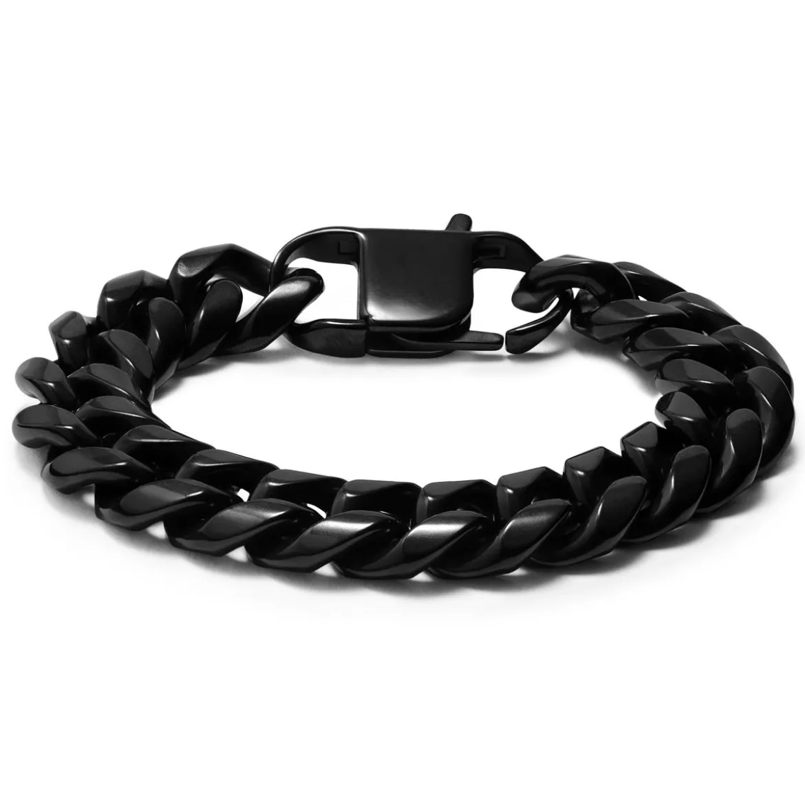 14 mm czarna stalowa bransoletka łańcuszkowa
