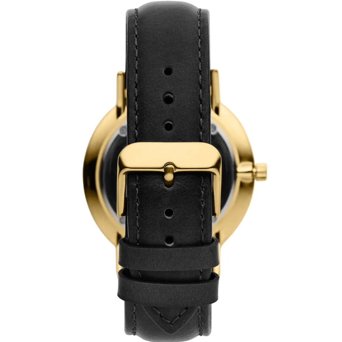 Moment | Zegarek elegancki minimalistyczny w kolorze złota z analogowym mechanizmem kwarcowym, tarczą w kolorze szampańskim & czarnym skórzanym paskiem