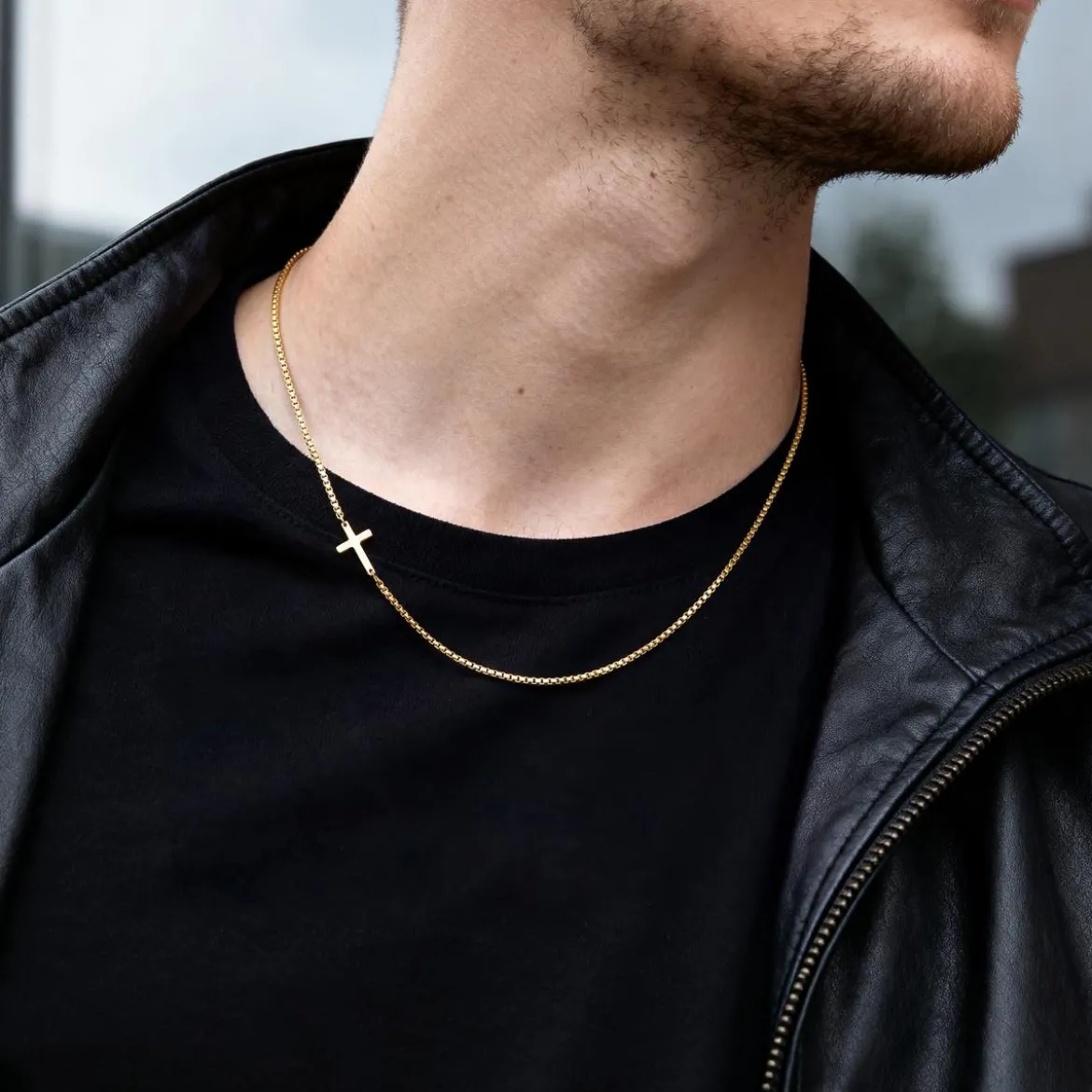 New Classics | 3 mm naszyjnik z krzyżykiem ze stali nierdzewnej w złotym kolorze