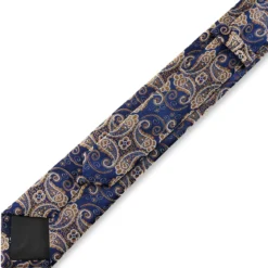 Niebiesko-złoty jedwabny krawat we wzór paisley | 6cm