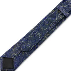 Niebiesko-złoty jedwabny krawat we wzór paisley | 6 cm