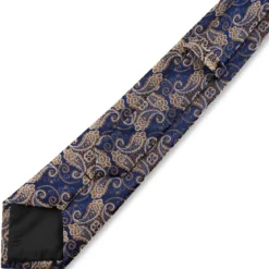 Niebiesko-złoty jedwabny krawat we wzór paisley | 8cm