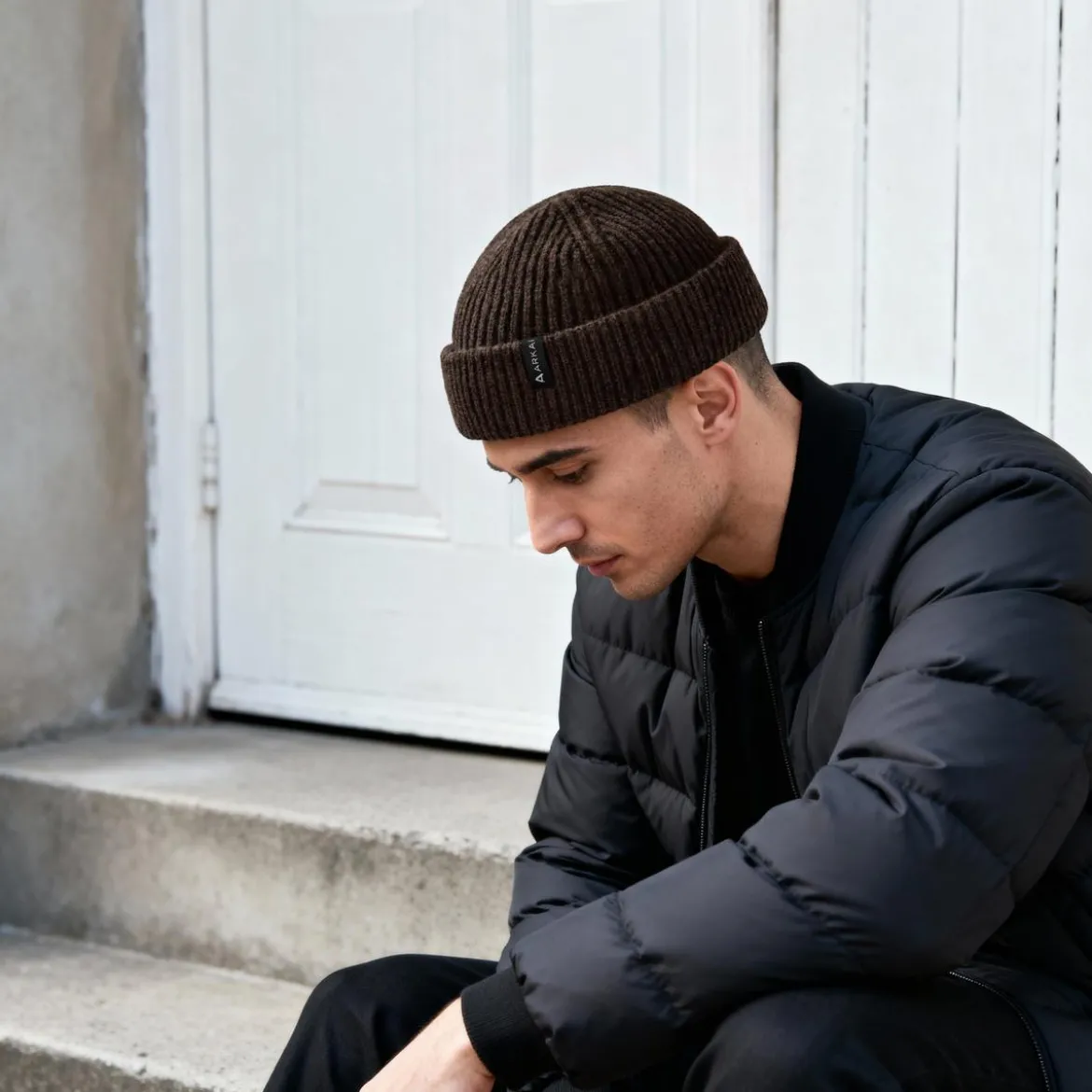 Nordic | Ciemnobrązowa czapka beanie rybacka z mieszanki wełny