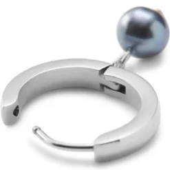 Ocata | Silver-Tone & Black Pearl Pendant Hoop Earring