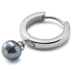Ocata | Silver-Tone & Black Pearl Pendant Hoop Earring
