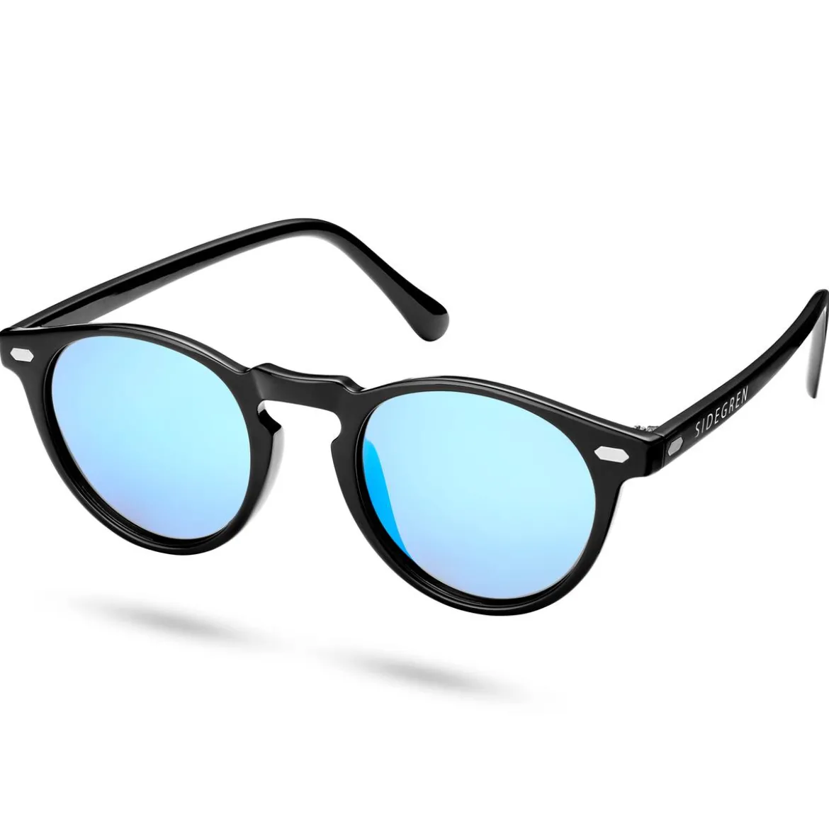 Okrągłe czarno-niebieskie lustrzane okulary przeciwsłoneczne retro z polaryzacją