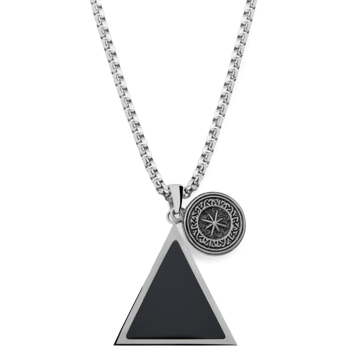 Orisun | Srebrzysty naszyjnik ze stali nierdzewnej z trójkątną zawieszką z onyksem