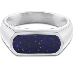 Orisun | Srebrzysty sygnet ze stali nierdzewnej z lapis lazuli