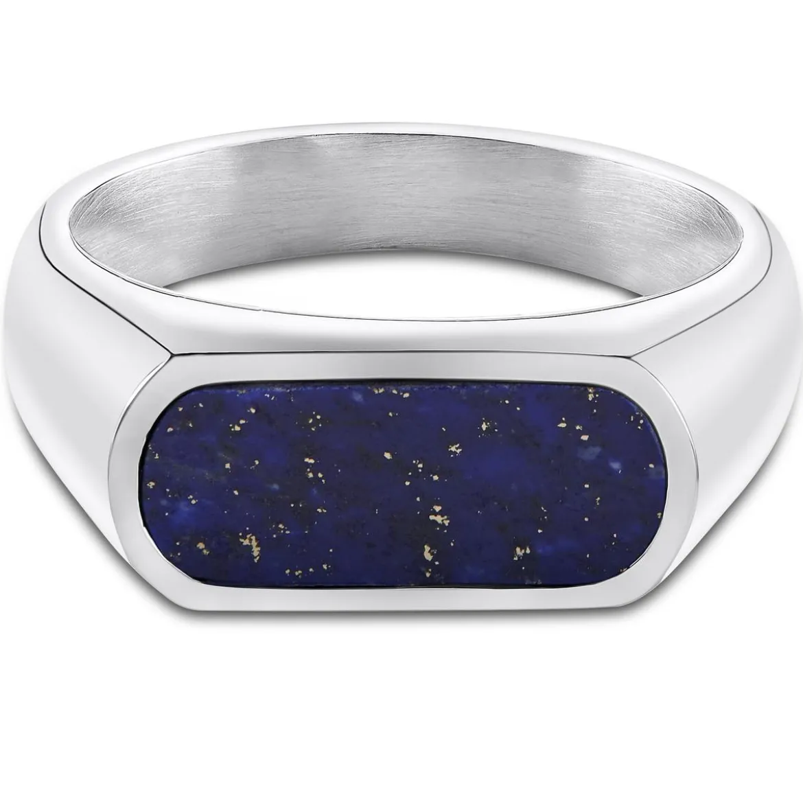 Orisun | Srebrzysty sygnet ze stali nierdzewnej z lapis lazuli
