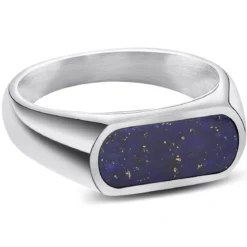 Orisun | Srebrzysty sygnet ze stali nierdzewnej z lapis lazuli