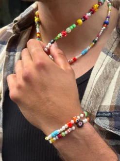 Pearlmania | Crystal Bloom wielobarwny zestaw bransoletek z pereł słodkowodnych i szklanych koralików