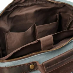 Plecak W Stylu Vintage Z Arktycznego Niebieskiego Płótna I Ciemnobrązowej Skóry